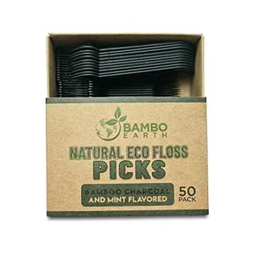 Natural Dental Floss Picks - Eco Friendly Cruelty Free & Vegan Tooth Flossers Pick Set with BPA Free Handle & Zero Waste Packaging - 200 Pack (Bamboo Charcoal Flavored)