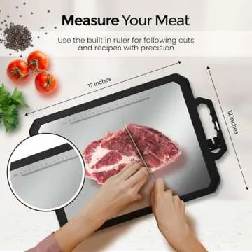 kwalitychop large cutting board with handle & knife sharpener, stainless steel cutting boards for kitchen dishwasher safe, Double sided chopping board, stainless steel cutting board/PP 17 * 12 Inch