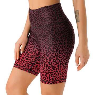 PERSIT Women's High Waist Print Workout Yoga Shorts with 2 Hidden Pockets, Non See-Through Tummy Con...