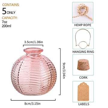 ELEGANTTIME Single Glass Bud Vase Pink Glass Vases for Centerpieces Decor Glass Flower Vase Bottle w...