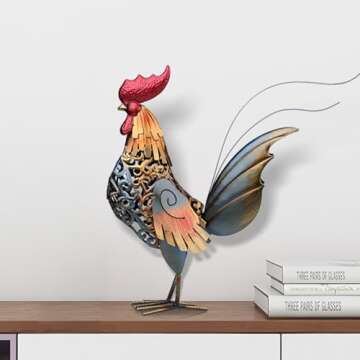 Too-arts Metal Sculpture Carved Iron Rooster Home Furnishing Artwork Craft Gifts