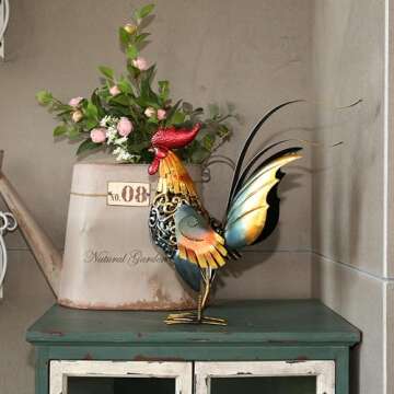 Too-arts Metal Sculpture Carved Iron Rooster Home Furnishing Artwork Craft Gifts
