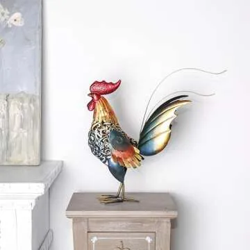Too-arts Metal Sculpture Carved Iron Rooster Home Furnishing Artwork Craft Gifts