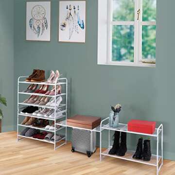 Simple Trending 3-Tier Stackable Shoe Rack, Expandable & Adjustable Shoe Shelf Storage Organizer, Wi...