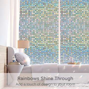 Volcanics Window Privacy Film Static Window Clings Vinyl 3D Window Decals Window Stickers Rainbow Wi...