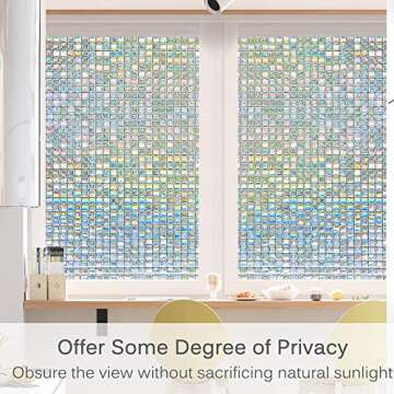 Volcanics Window Privacy Film Static Window Clings Vinyl 3D Window Decals Window Stickers Rainbow Window Film for Glass Door Home Heat Control Anti UV 23.6 x 78.7 Inches