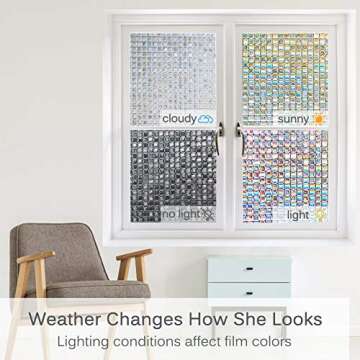 Volcanics Window Privacy Film Static Window Clings Vinyl 3D Window Decals Window Stickers Rainbow Window Film for Glass Door Home Heat Control Anti UV 23.6 x 78.7 Inches