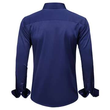 J.VER Men's Dress Shirt: Solid Long Sleeve Stretch Wrinkle-Free Formal Shirt - Navy Blue 4XL
