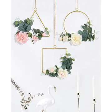 Pauwer Floral Hoop Wreath Set of 3 Artificial Peony Flower and Eucalyptus Vine Wreath for Wedding Party Backdrop Decor