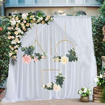 Pauwer Floral Hoop Wreath Set of 3 Artificial Peony Flower and Eucalyptus Vine Wreath for Wedding Party Backdrop Decor