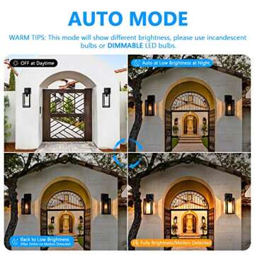 2-Pack Motion Sensor Outdoor Wall Lanterns, Upgrade Dusk to Dawn Sconce, Waterproof Porch Light Fixt...