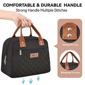 HOMESPON Insulated Lunch Bag for Women Men Adults Lunch Tote with Front Pocket Lunch Box Container Cooler Bag for Work Picnic (Black)