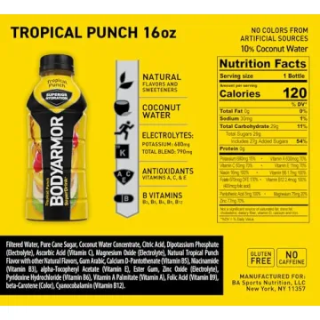 BODYARMOR Tropical Punch Sports Drink Hydration 16 Fl Oz