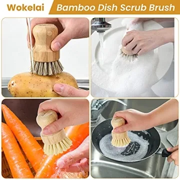 Eco-friendly Bamboo Scrub Brushes for Kitchen Cleaning Set