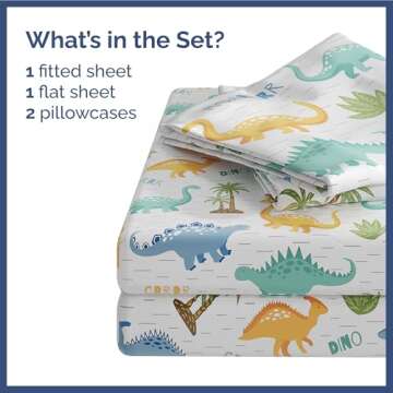 Kids Dinosaur Full 4 Piece Sheet Set - Boys, Girls, Teens, Toddler - Easy Fit Deep Pockets - Breatha...