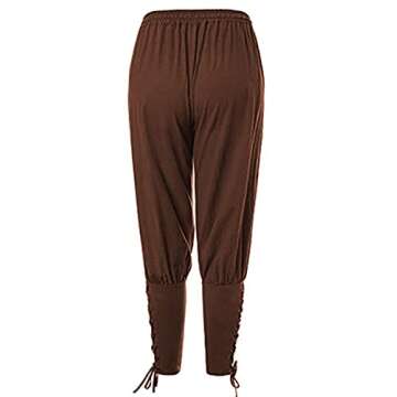 Men's Ankle Banded Pants Medieval Viking Navigator Pirate Costume Trousers Renaissance Gothic Pants (S,Coffee)