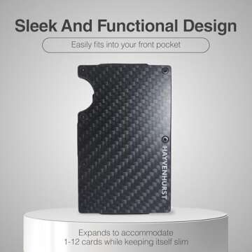 Hayvenhurst Slim Wallet for Men - RFID Blocking, Cash Strap, Carbon Fiber