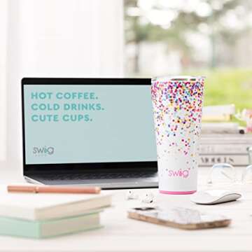 Swig Life 32oz Insulated Tumbler, Travel Coffee Tumbler with Lid, Cup Holder Friendly Travel Coffee Mug, Stainless Steel Thermos (Pink Nutcracker)