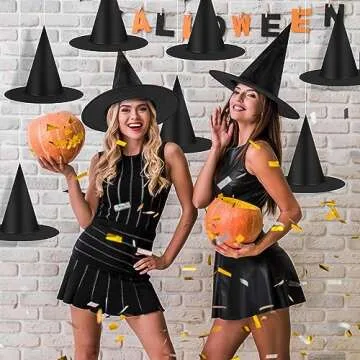 12 Halloween Black Witch Hats for Spooky Decor
