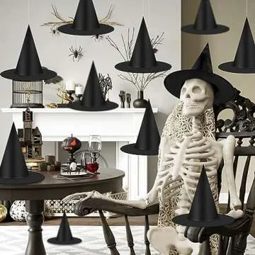 12 Halloween Black Witch Hats for Spooky Decor