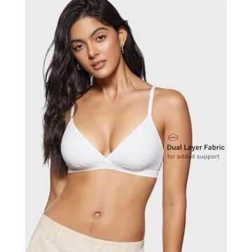 INLYRIC Women's Inbarely Triangle Bralette Comfortable Unlined V Neck Wireless Smoothing Bra Top Stretch White Small