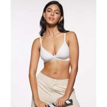 INLYRIC Women's Inbarely Triangle Bralette Comfortable Unlined V Neck Wireless Smoothing Bra Top Stretch White Small