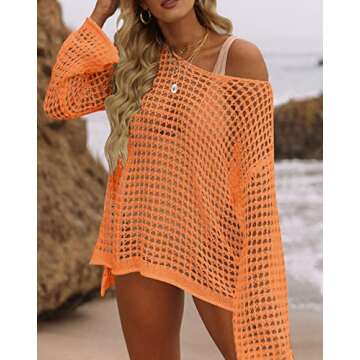 ZESICA Women's 2025 Summer Crochet Hollow Out Long Sleeve Beach Bikini Swimsuit Mesh Cover Up Tunic ...