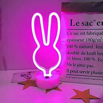 DANIDEER Led Neon Sign Art Decorative Lights Table Decoration Neon Lamp with Base for Kids boy and Girl Bedroom Unique Gift for Any Occasion (Pink Bunny)