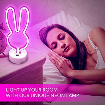 DANIDEER Led Neon Sign Art Decorative Lights Table Decoration Neon Lamp with Base for Kids boy and Girl Bedroom Unique Gift for Any Occasion (Pink Bunny)