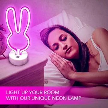 DANIDEER Led Neon Sign Art Decorative Lights Table Decoration Neon Lamp with Base for Kids boy and Girl Bedroom Unique Gift for Any Occasion (Pink Bunny)