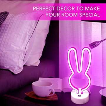 DANIDEER Led Neon Sign Art Decorative Lights Table Decoration Neon Lamp with Base for Kids boy and Girl Bedroom Unique Gift for Any Occasion (Pink Bunny)
