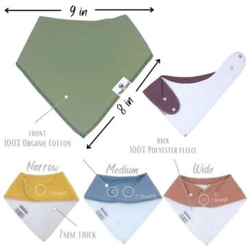 Diaper Squad Earthy Solid 10-Pack Baby Drool Bandana Bibs for Boys, Girls, Unisex - Soft Organic Cotton and Fleece, Plain Colors