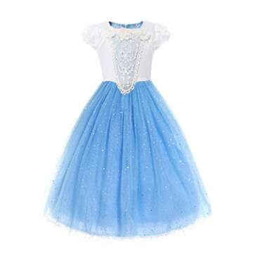 MUABABY Girls Sparkle Sequin Princess Dress Costume (7-8Years, Cinderella Blue)