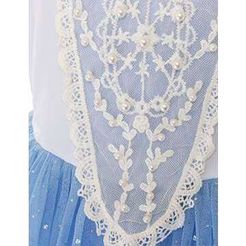 MUABABY Girls Sparkle Sequin Princess Dress Costume (7-8Years, Cinderella Blue)