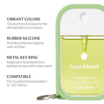 Touchland Hand Sanitizer Mist Case 1FL. OZ., Protective and Stylish Hand Sanitizer Spray Accessory, Silicone Case with Keyring, Matcha Green