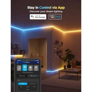 Govee RGBIC LED Strip Lights 16.4ft with Covers, Smart LED Lights for Bedroom Work with Alexa and Google Assistant, LED Diffuser Channel with Srtip Lights, Skirting Lines, Studio, Cabinet