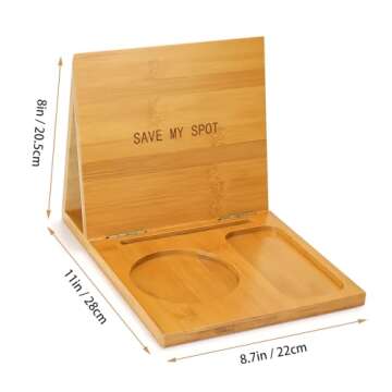 3HQ Wooden Book Holder for Reading Rest, Bamboo Triangle Book Stand with Cup, Glasses, Pen & Phone H...