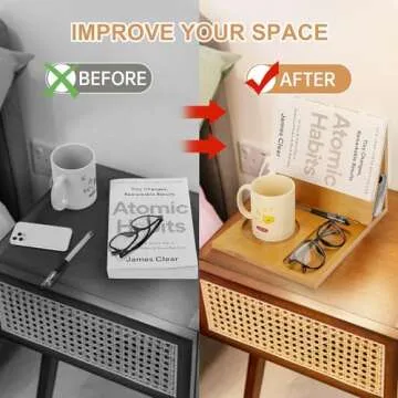 3HQ Wooden Book Holder for Reading Rest, Bamboo Triangle Book Stand with Cup, Glasses, Pen & Phone Holder, Book Nook Reading Valet for Book Lover Gifts