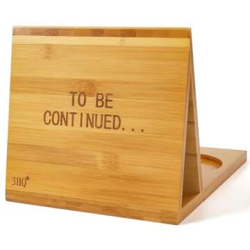 3HQ Wooden Book Holder for Reading Rest, Bamboo Triangle Book Stand with Cup, Glasses, Pen & Phone Holder, Book Nook Reading Valet for Book Lover Gifts