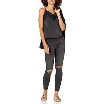 The Drop Women's Natalie V-Neck Lace Camisole Top, Black