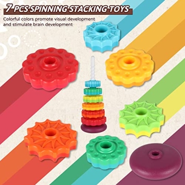 JUXUE Rainbow Stacking Spinning Toy for Toddlers