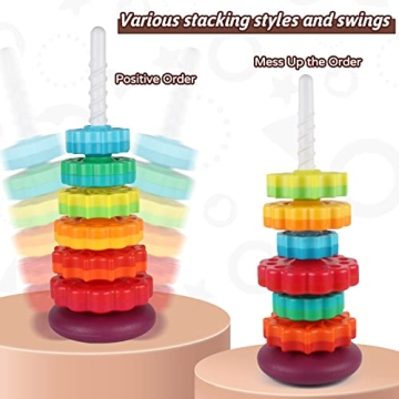 JUXUE Rainbow Stacking Spinning Toy for Toddlers