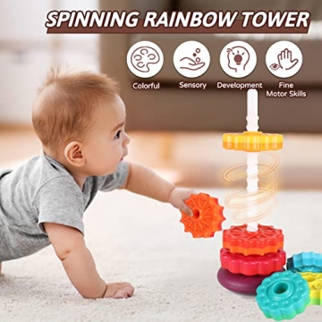 JUXUE Rainbow Stacking Spinning Toy for Toddlers
