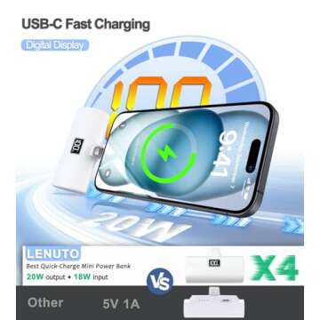 LENUTO 6000mAh USB-C Portable Charger with Fast Charging