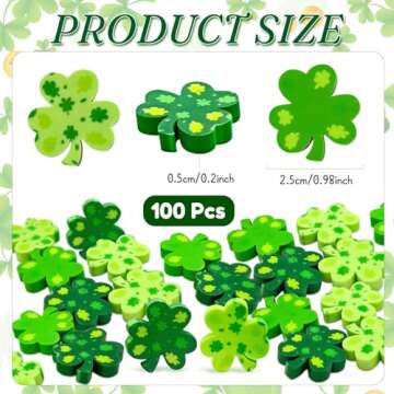100 Pcs St. Patrick's Day Erasers,Green Shamrock Pencil Erasers Bulk for Kids Lucky Eraser for Irish...