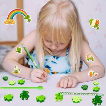 100 Pcs St. Patrick's Day Erasers,Green Shamrock Pencil Erasers Bulk for Kids Lucky Eraser for Irish School Party Favors Gift Stocking Stuffers Classrooms Student Rewards Prizes Teacher Supplies