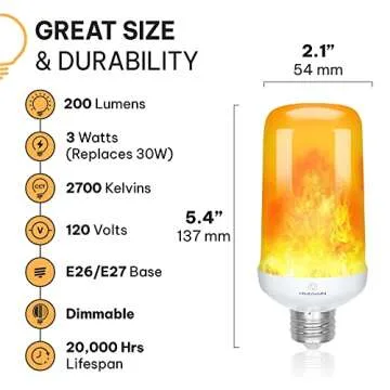 Hudson LED Halloween Bulbs - Flame Effect, 4‑Mode Upside Down & 3W Flicker - E26/E27 Orange Fire - 2‑Pack for Indoor/Outdoor - Flame Light