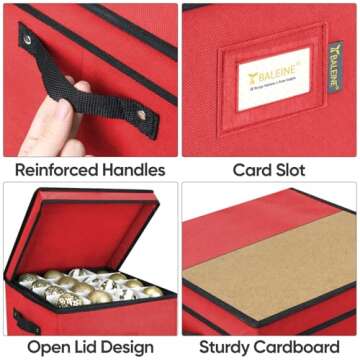 BALEINE Christmas Ornament Storage Box with Dividers, Premium Holiday Ornaments Storage Container Bi...