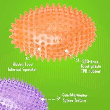 Gnawsome™ 4.5” Spiky Squeaker Football Dog Toy - Large, Cleans Teeth and Promotes Good Dental and Gum Health for Your Pet, Colors Will Vary,All Breed Sizes