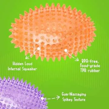 Gnawsome™ 4.5” Spiky Squeaker Football Dog Toy - Large, Cleans Teeth and Promotes Good Dental and Gum Health for Your Pet, Colors Will Vary,All Breed Sizes